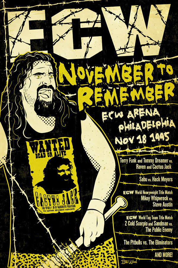 ECW pro wrestling poster art by Bill Wood.