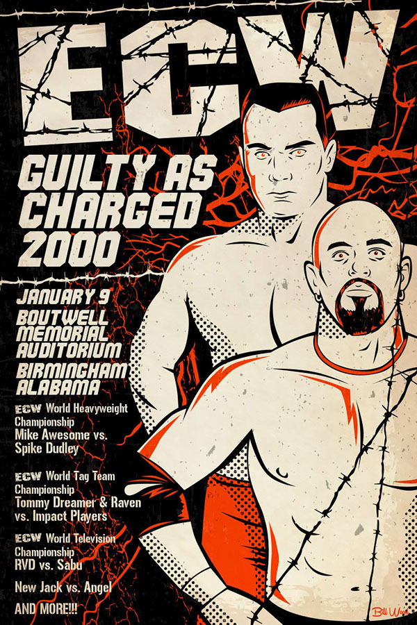 ECW pro wrestling poster art by Bill Wood.