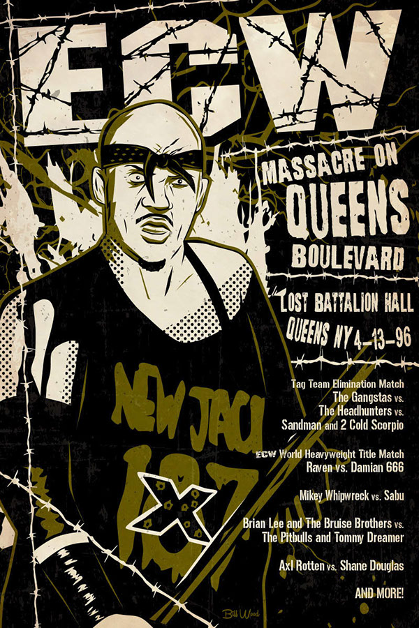 ECW pro wrestling poster art by Bill Wood.