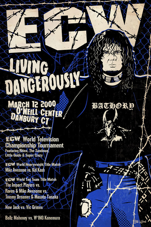 ECW pro wrestling poster art by Bill Wood.