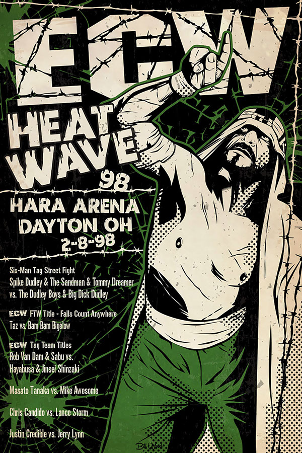 ECW pro wrestling poster art by Bill Wood.