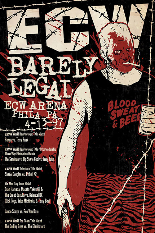 ECW pro wrestling poster art by Bill Wood.