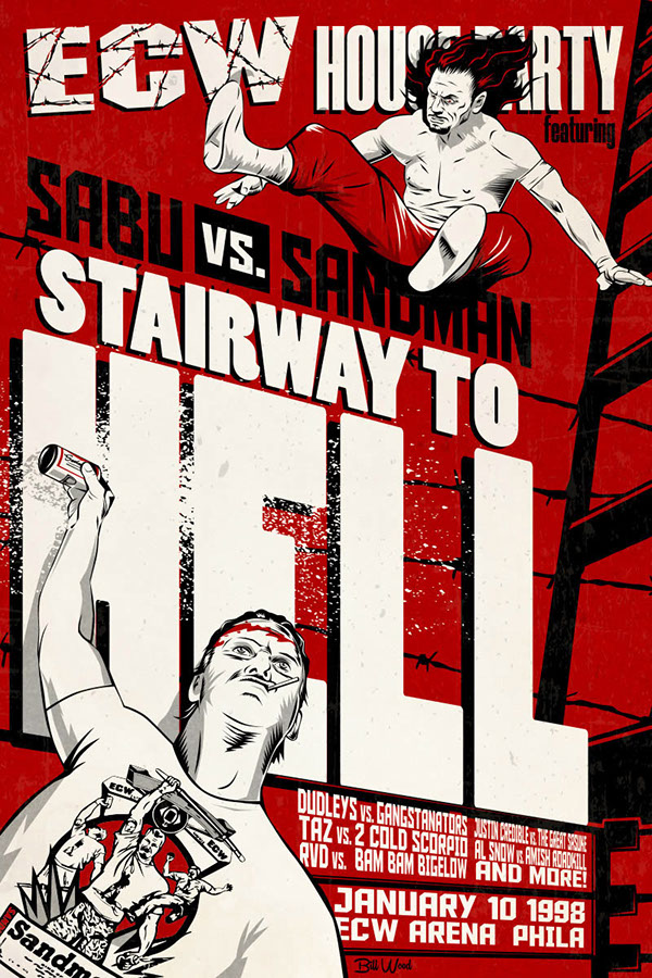 ECW pro wrestling poster art by Bill Wood.