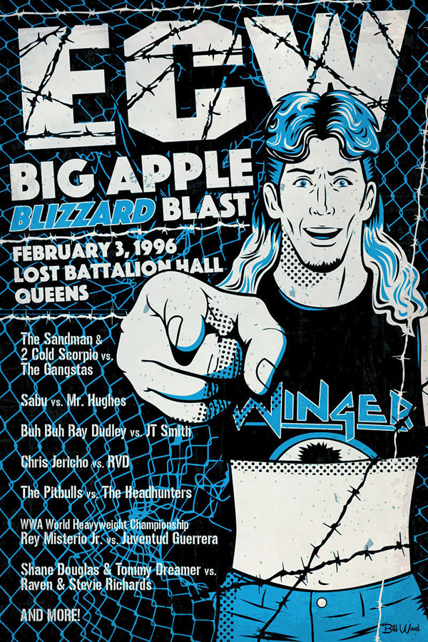 ECW pro wrestling poster art by Bill Wood.