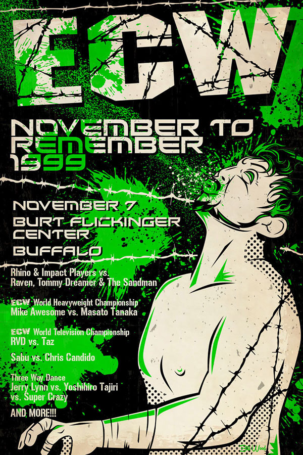 ECW pro wrestling poster art by Bill Wood.