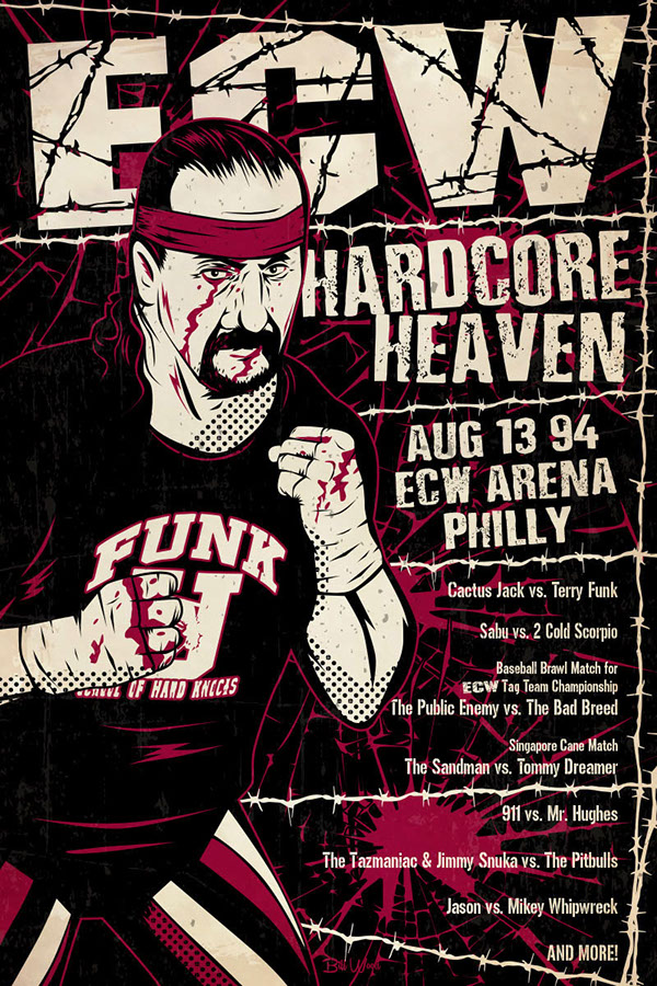 ECW pro wrestling poster art by Bill Wood.