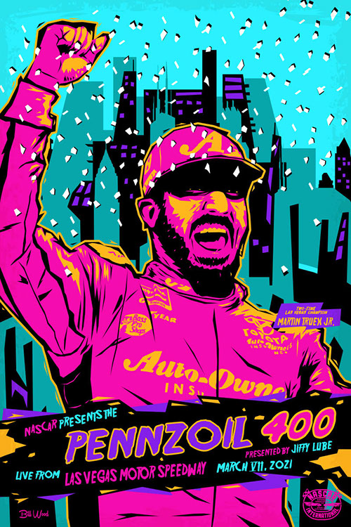 NASCAR poster art by Bill Wood.