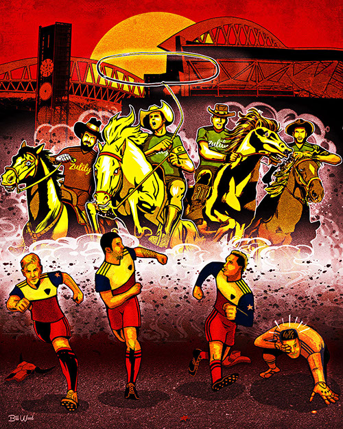 Seattle Sounders FC soccer poster art by Bill Wood.